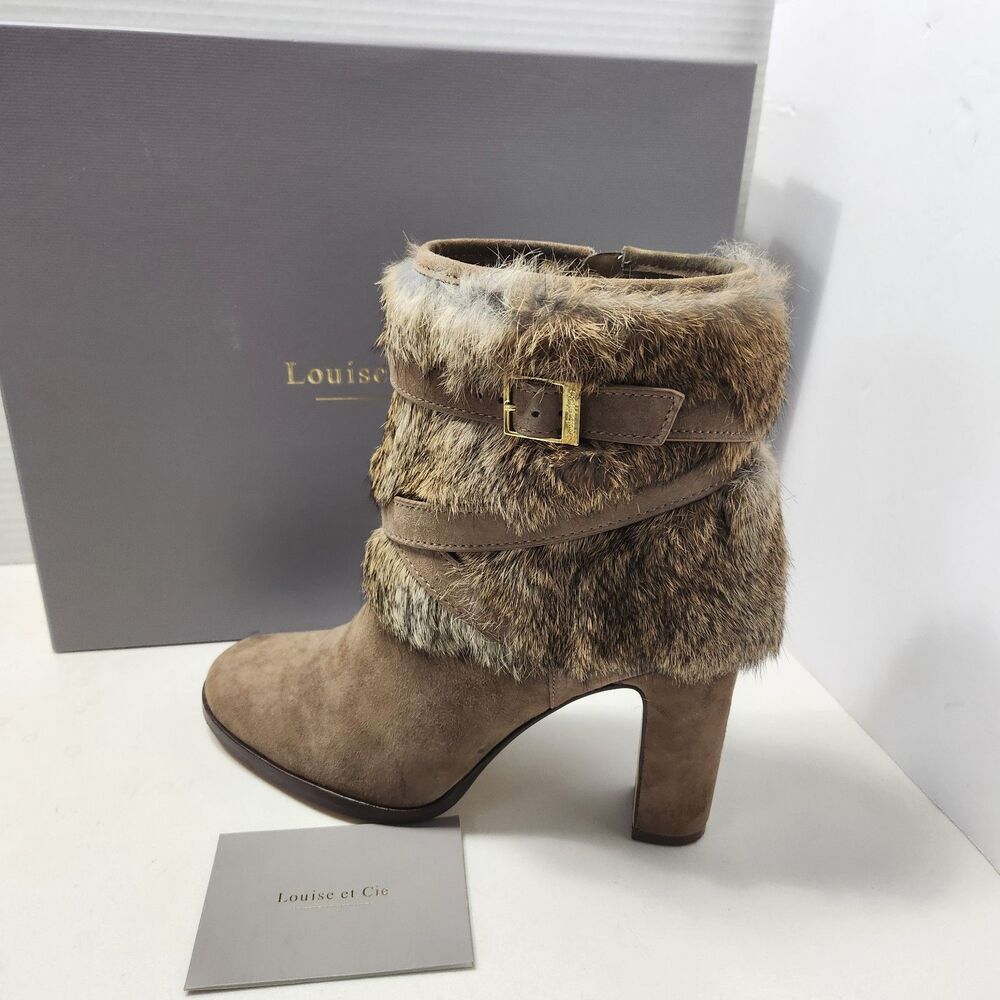 Louise et Cie Lo-Yuma Suede Rabbit Fur Booties Size 9M Brown Strap Ankle +Box A+